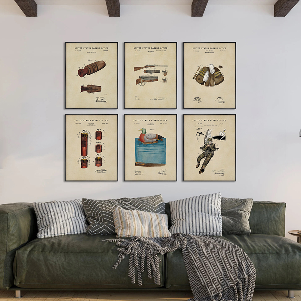 Outdoor Hunting Paintings - Vintage Hunting Equipment Patent Art Prints