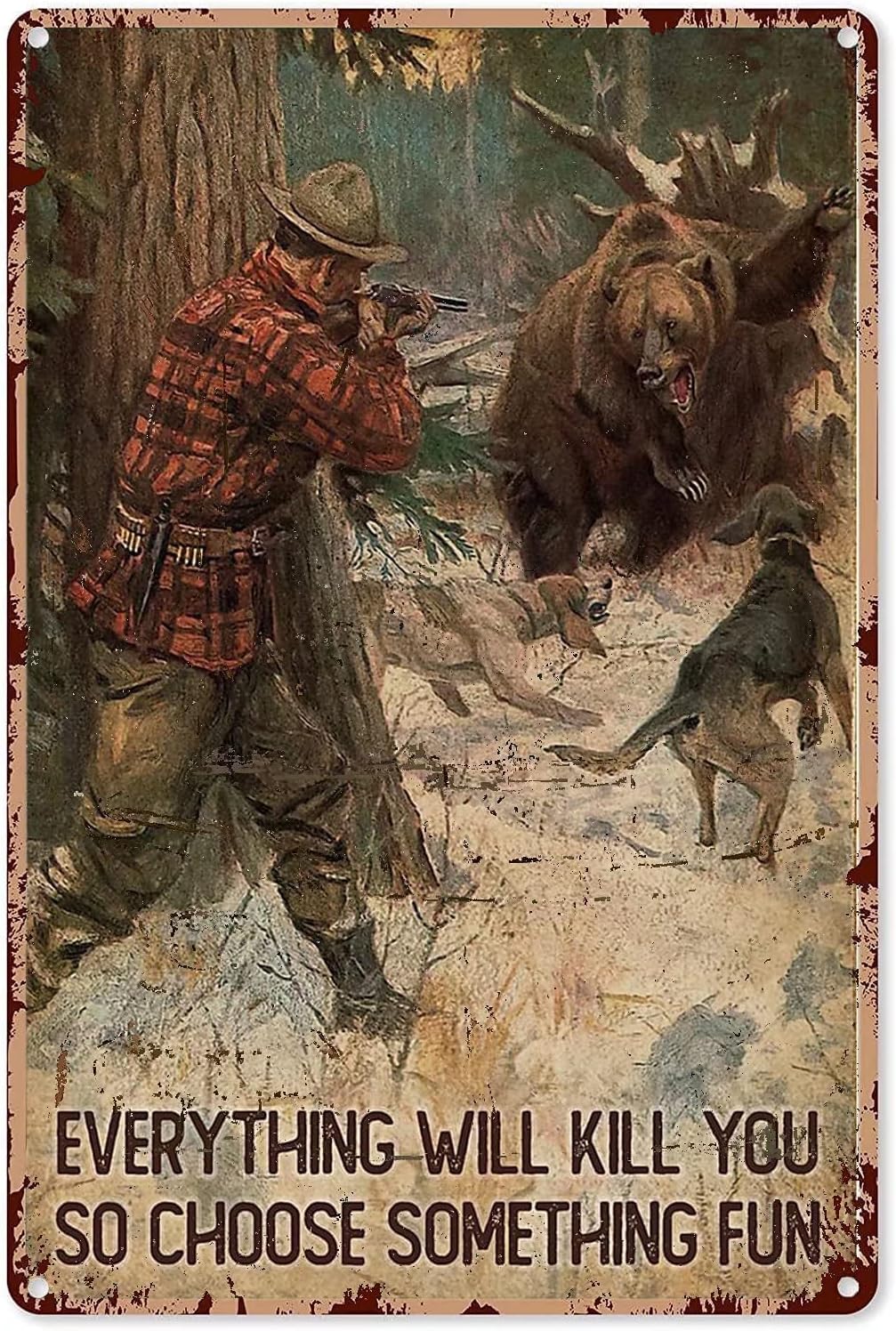 Hunting Bear Metal Tin Sign,Ev - Outdoor Hunting Paintings incelemesi ve fiyatı
