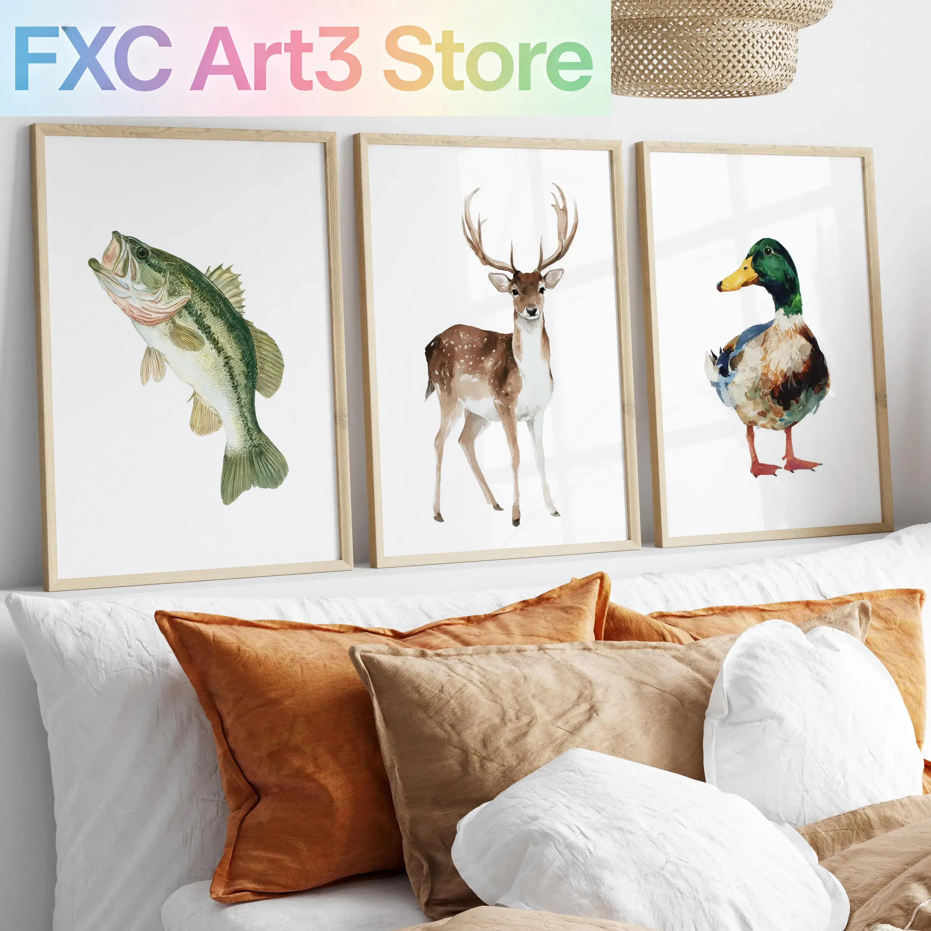 3pcs/Set frameless,Watercolor  - Outdoor Hunting Paintings incelemesi ve fiyatı