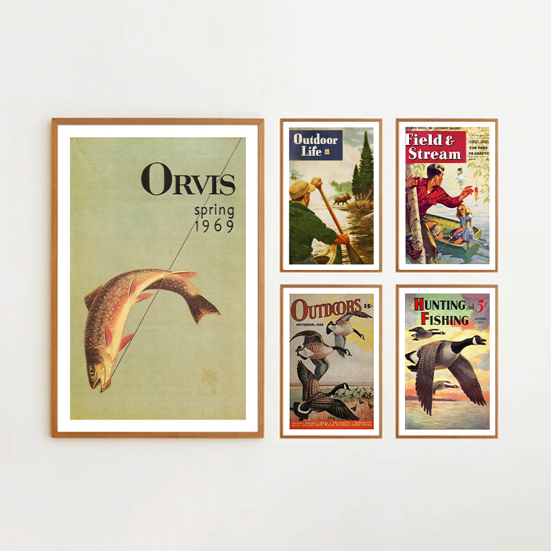 Vintage Colorful Fishing Poste - Outdoor Hunting Paintings incelemesi ve fiyatı