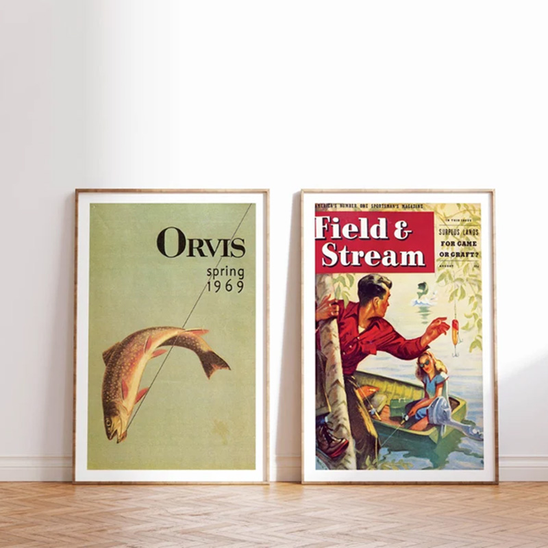 Vintage Colorful Fishing Poste - Outdoor Hunting Paintings incelemesi ve fiyatı