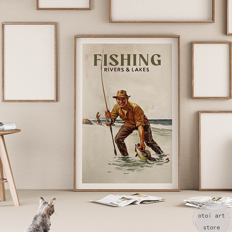 Vintage Fishing Retro Travel O - Outdoor Hunting Paintings incelemesi ve fiyatı